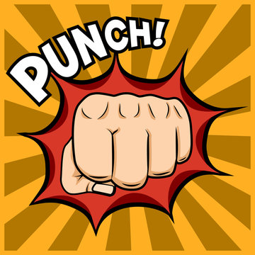  Vector fist punching illustration in pop-art style.