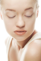 Naklejka premium Beautiful woman face with clean skin