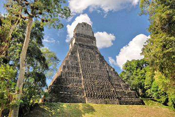View of the ruins of Mayan ancient city of Tikal in Guatemala 
