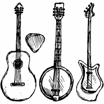 Guitar plectrum, guitar and banjo