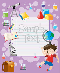 Paper template with boy and school equipments