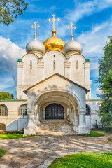 Fototapeta na wymiar Orthodox church inside Novodevichy convent, iconic landmark in Moscow, Russia