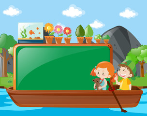 Fototapeta premium Border design with kids on boat