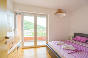 Interior of a bedroom in a hotel or a guest house