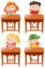 Boys and girls sitting on desk