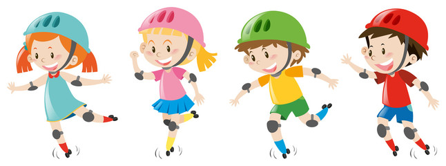 Four kids wearing helmet