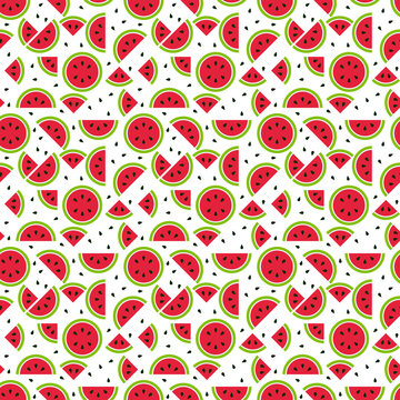 Seamless watermelon pattern, tileable and endless seasonal melon pattern with part of melon and seeds