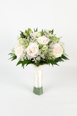 Ivory and green wedding bouquet of roses and alstroemeria flowers