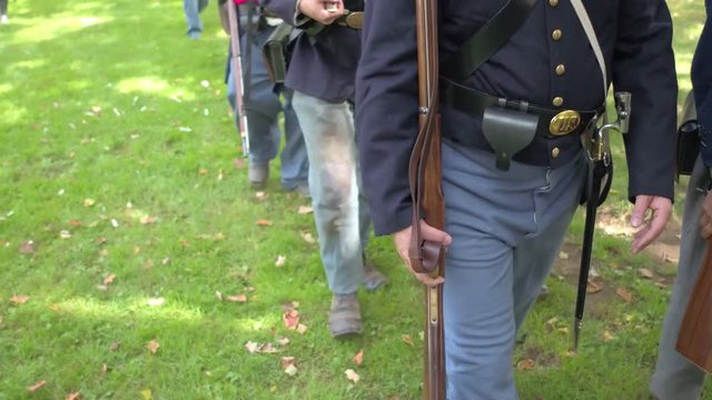 Front view of Civil War soldiers marching