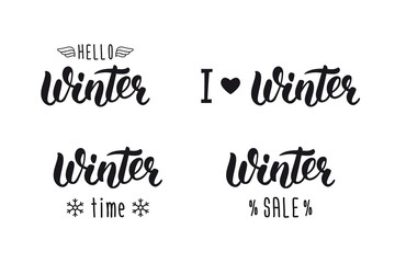 Winter handlettering set. Winter logos and emblems for invitation, greeting card, t-shirt, prints and posters. Hand drawn winter inspiration phrase. Vector
