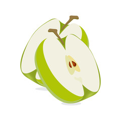 Green Apple Icon. Two sliced apples isolated on a white background. Granny Smith Apple Illustration.