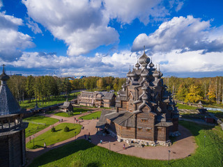 Aerial view of the wooden church in Russia