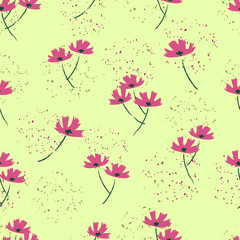 Abstract floral seamless pattern. Vector background with purple doodle flowers. 