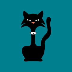 Black cat isolated. Halloween vector illustration