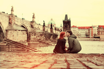 Young couple in love. Prague, Czech Republic, Europe.