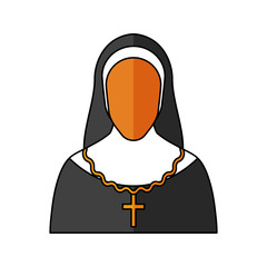 Nun Vector illustration. Religion icon. Silhouette. Flat style.