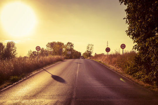 road at sunset