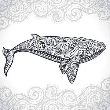 Whale with tribal ornaments