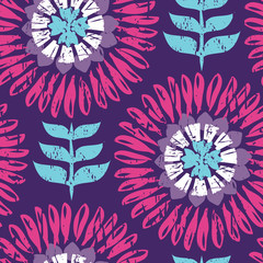 Large Scale Modern Scandi Daisy Floral Seamless Repeat Wallpaper - Purple, Pink and Blue - 122446370