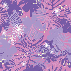 Palm Leaf Tropica Camo - Hand Drawn Seamless Repeat Tile - Pink, Purple & White - 122446757