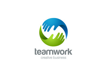 Teamwork Logo two Hands helping. Circle Partnership Support