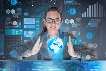 Futuristic media sharing concept with woman