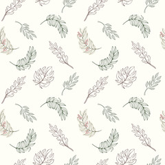 Hand drawn vector seamless leaves pattern