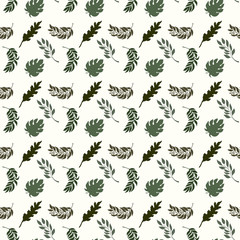 Hand drawn vector seamless leaves pattern