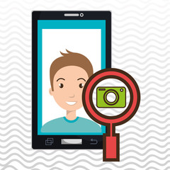 man cartoon smartphone camera search vector illustration eps 10