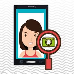 woman cartoon smartphone camera search vector illustration eps 10