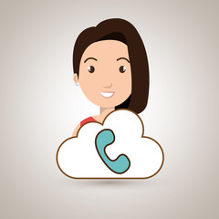 woman cartoon telephone blue cloud vector illustration eps 10