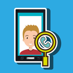 man cartoon smartphone telephone search vector illustration eps 10