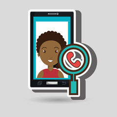 woman cartoon smartphone telephone search vector illustration eps 10