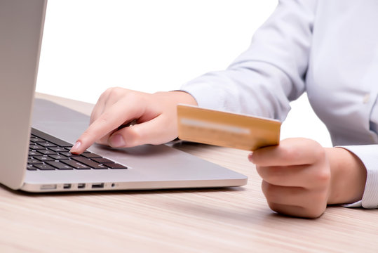 Online commerce concept with laptop and credit card