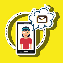 cartoon woman smartphone cloud email vector illustration eps 10