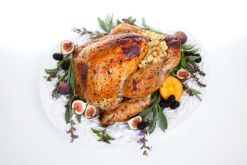 Garnished turkey on serving tray