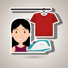 woman cartoon ironing hang tshirt vector illustration eps 10