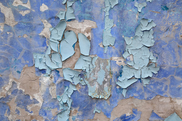 Blue old peeling plaster texture background