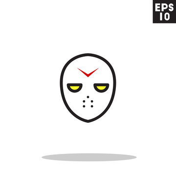 Hokey mask serial killer monster face for halloween icon in trendy flat style isolated on grey background. Id card symbol for your design, logo, UI. Vector illustration, EPS10. Colored.