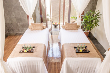 Interior of massage room in spa salon