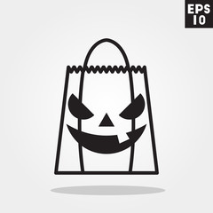 Jack o lantern pumpkin on candy bag halloween icon in trendy flat style isolated on grey background. Id card symbol for your design, logo, UI. Vector illustration, EPS10.