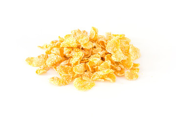 Pile of cornflakes, isolated on white background.