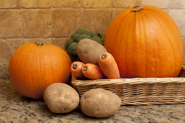 Harvest of fresh fall or autumn vegetables