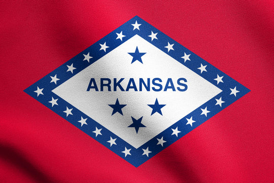 Flag of Arkansas waving with fabric texture