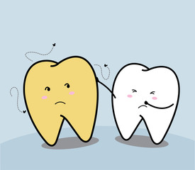 cute cartoon tooth and yellow tooth
