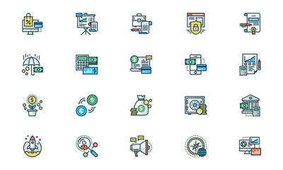 Business filled outline icon set