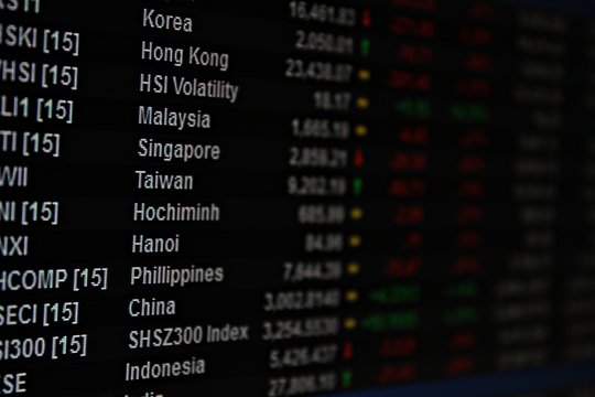 Business or finance background : Display of Asia Pacific stock market data on monitor, Asia Pacific display stock market chart