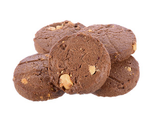 Chocolate chip cookie on white background