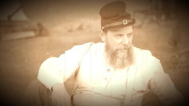 Gloomy and sad Civil War soldier (Archive Footage Version)