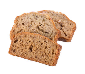 Almond banana bread on white background